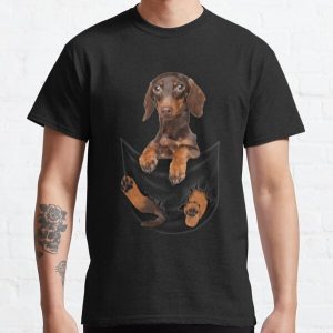 Cute Dachshund Puppy In The Pocket Shirt Pet Wiener Dog Lovers Meme T Shirt Classic T-Shirt RB1011 product Offical Doginpocket Store