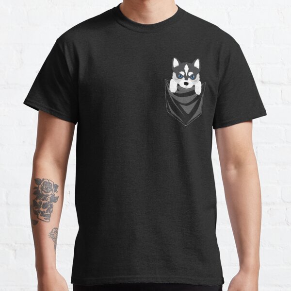 Dog In Pocket T-Shirts - Funny Siberian Husky In Your Pocket Classic T-Shirt  RB1011 | Dog In Pocket